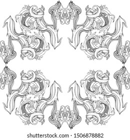 Vector black and white ornamental Lotus Bohemian floral paisley seamless ornament. Folk henna tattoo style pattern. Indian style. Vintage ornate vector wallpaper. Astrology, alchemy, spirit, magic.