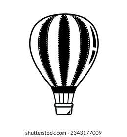 Vector Black and white Outline Hot Air Balloon Vector Illustration. Line Drawing Hot Air Balloon Isolated on White Background. Outline Black and White Hor Air Balloon. Simple Syle Striped Balloon.