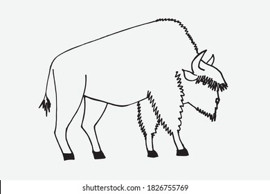 Vector black and white outline illustration of a bison. Suitable for logo, illustration, coloring book, sticker