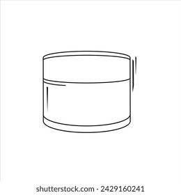 Vector black white outline jar of powder. Isolated contour cosmetic illustration side view. Drawn makeup icon. For design, cards and banner