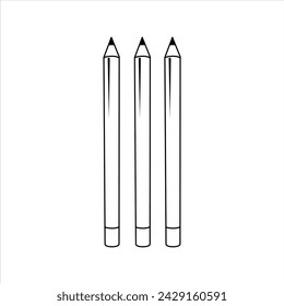 Vector black white outline lip and eye pencils. Isolated contour cosmetic illustration side view. Drawn makeup icon. For design, cards and banner