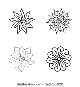 Vector black and white outlined flowers isolated on white. Botanical design elements