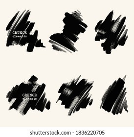 Vector black white paint, ink brush stroke, brush, monochrome elements. Dirty artistic design element, box, frame or background for text. Abstract illustration.