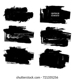 Vector black white paint, ink brush stroke, brush, monochrome elements. Dirty artistic design element, box, frame or background for text. Abstract illustration.