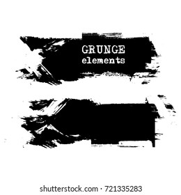 Vector black white paint, ink brush stroke, brush, monochrome elements. Dirty artistic design element, box, frame or background for text. Abstract illustration.