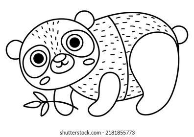 Vector black and white panda bear icon. Endangered species line illustration. Cute extinct animal. Funny wild animal illustration for kids. Nature protection concept or coloring page
