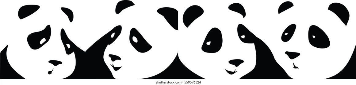 vector black and white panda head silhouettes