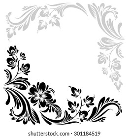 vector Black and white pattern with flowers, an ethnic Ukrainian ornament