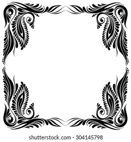 vector Black and white pattern with flowers, an ethnic Ukrainian ornament, Decorative frame corner