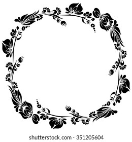 vector Black and white pattern with flowers, an ethnic Ukrainian ornament, Decorative frame for design