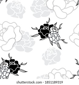 Vektor-Schwarz-Weiß-Peonies Komposition nahtlose Muster-Hintergrund. Perfekt für Gewebe, Wallpaper und Scrapbooking.