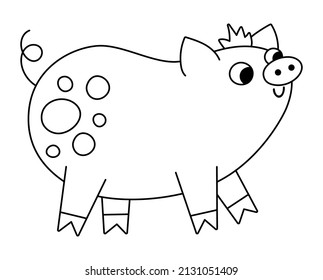 Vector black and white pig icon. Cute cartoon swine line illustration for kids. Farm animal isolated on white background. Colorful outline cattle picture or coloring page for children
