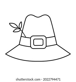 Vector black and white pilgrim hat isolated on white background. Thanksgiving Day cap. Autumn first American people clothes item line icon. Cute fall holiday cap outline illustration
