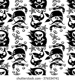 Vector black and white pirate seamless pattern