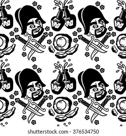 Vector black and white pirate seamless pattern