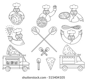 Vector black and white pizza bundle for any use