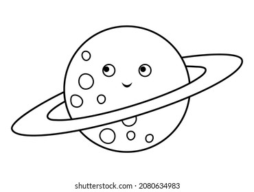 Vector black and white planet illustration for children. Outline smiling star icon isolated on white background. Space coloring page for kids  
