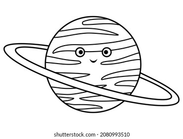 Vector black and white planet illustration for children. Outline smiling star icon isolated on white background. Space coloring page for kids  
