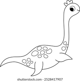 Icono de plesiosaurio blanco y negro de Vector. Ilustración de línea de dinosaurio acuático para niños. Ocean dino con Clipart de cuello largo para niños aislados en blanco. Dibujos animados de animales marinos prehistóricos para colorear
