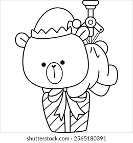 a vector of a black and white polar bear with Christmas theme