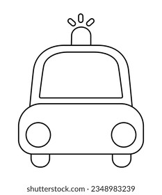 Vector black and white police car front view. Funny transportation coloring page for kids. Cute vehicle clip art. Special transport line icon isolated on white background
