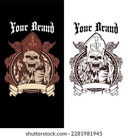vector of A black and white poster with a skull and a cross on it.