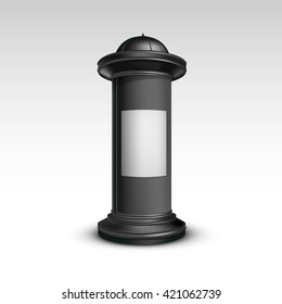 Vector Black White Poster Stand Pillar for Outdoor Advertising Isolated on White Background