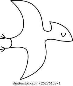 Icono de pterodáctilo blanco y negro de Vector. Lindo dinosaurio con alas ilustración para niños. Divertido Clipart de línea dino para niños aislados sobre fondo blanco. Dibujos prehistóricos para colorear