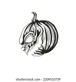 vector black and white pumkin halloween illustration clip art