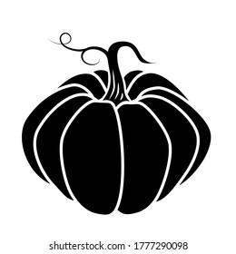 Vector black and white pumpkin icon in a flat style. The illustration is suitable for decorating a Halloween holiday, menu, food.