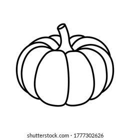 Vector black and white pumpkin icon in a flat style. The illustration is suitable for decorating a Halloween holiday, menu, food.