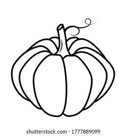 Vector black and white pumpkin icon in a flat style. The illustration is suitable for decorating a Halloween holiday, menu, food.