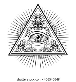 Vector Black and White Pyramid Eye Illustration