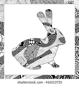 Vector black and white rabbit illustration