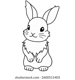 Vector black and white rabbit is isolated on the white background. Flat Cartoon Style. Cute Rabbit Cartoon Icon