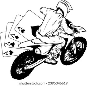 vector of black and white racer riding the motocross