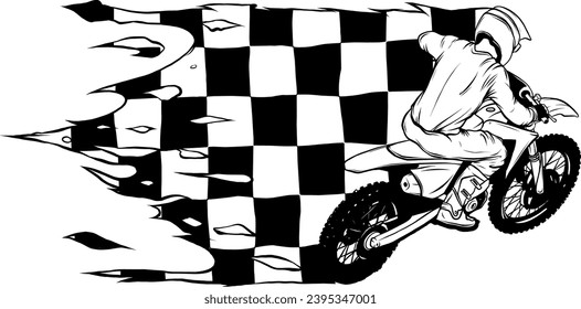 vector of black and white racer riding the motocross