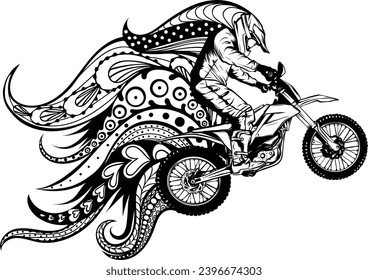 vector de corredor blanco y negro que conduce el motocross