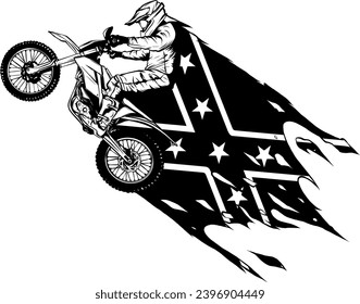 vector de corredor blanco y negro que conduce el motocross