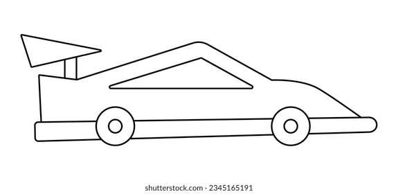 Vector black and white racing car. Funny line speedy automobile for kids. Cute sport track vehicle clip art. Retro transport icon or coloring page isolated on white background
