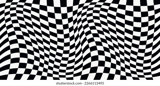 Bandera de carreras en blanco y negro vectorial, lienzo convexo a cuadros. Imprimir para interiores, superficies, empaque, diseño. Patrón sin foco.