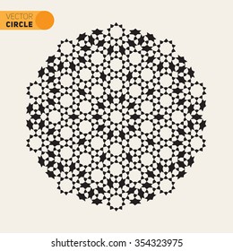 Vector Black and White Radial Arabic Rosette Geometric Star Tiling Abstract Design Element