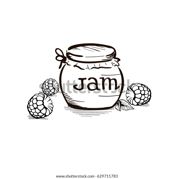 Vector Black White Raspberry Jam Jar Stock Vector (Royalty Free) 629711783