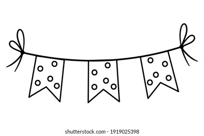 Vector black and white rectangle flags for holidays decoration. Cute outline hanging carnival pennants illustration for card, invitation, banner design. Festival or fair garland isolated on white
