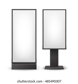 Vector Black White Rectangular Poster Stands Pillars for Indoor Advertising Side View Isolated on Background
