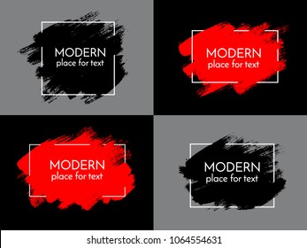 Pintura vectorial negra, blanca y roja, trazo de pincel de tinta, pincel, línea o textura. Elemento de diseño artístico textura, cuadro, marco o fondo para texto. 