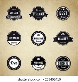 	 Vector Black and White Retro Stamps and Badges Isolated on cardboard Background - stock vector