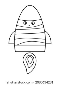 Vector black and white rocket illustration for children. Outline smiling spaceship icon isolated on white background. Space exploration coloring page for kids
