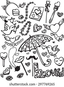 Vector black and white romance icons