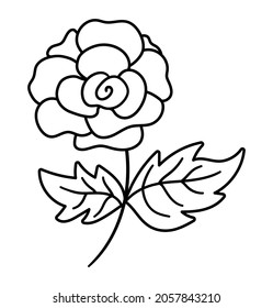 Vector black and white rose icon. Beautiful line garden flower illustration or coloring page isolated on white background
